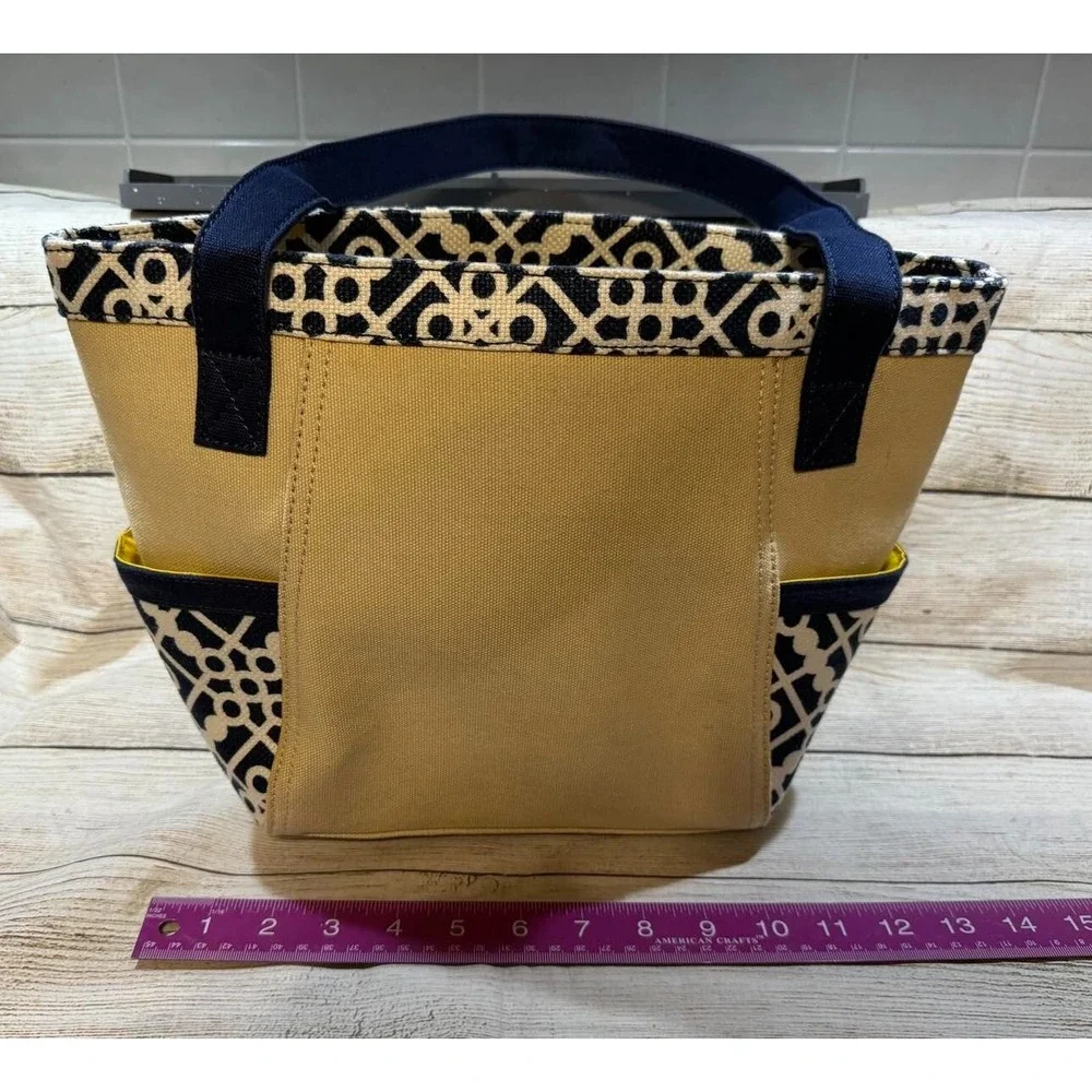 Spartina 449 Ivory Navy Blue Travel Double Handle Tote Purse Satchel TubH1
